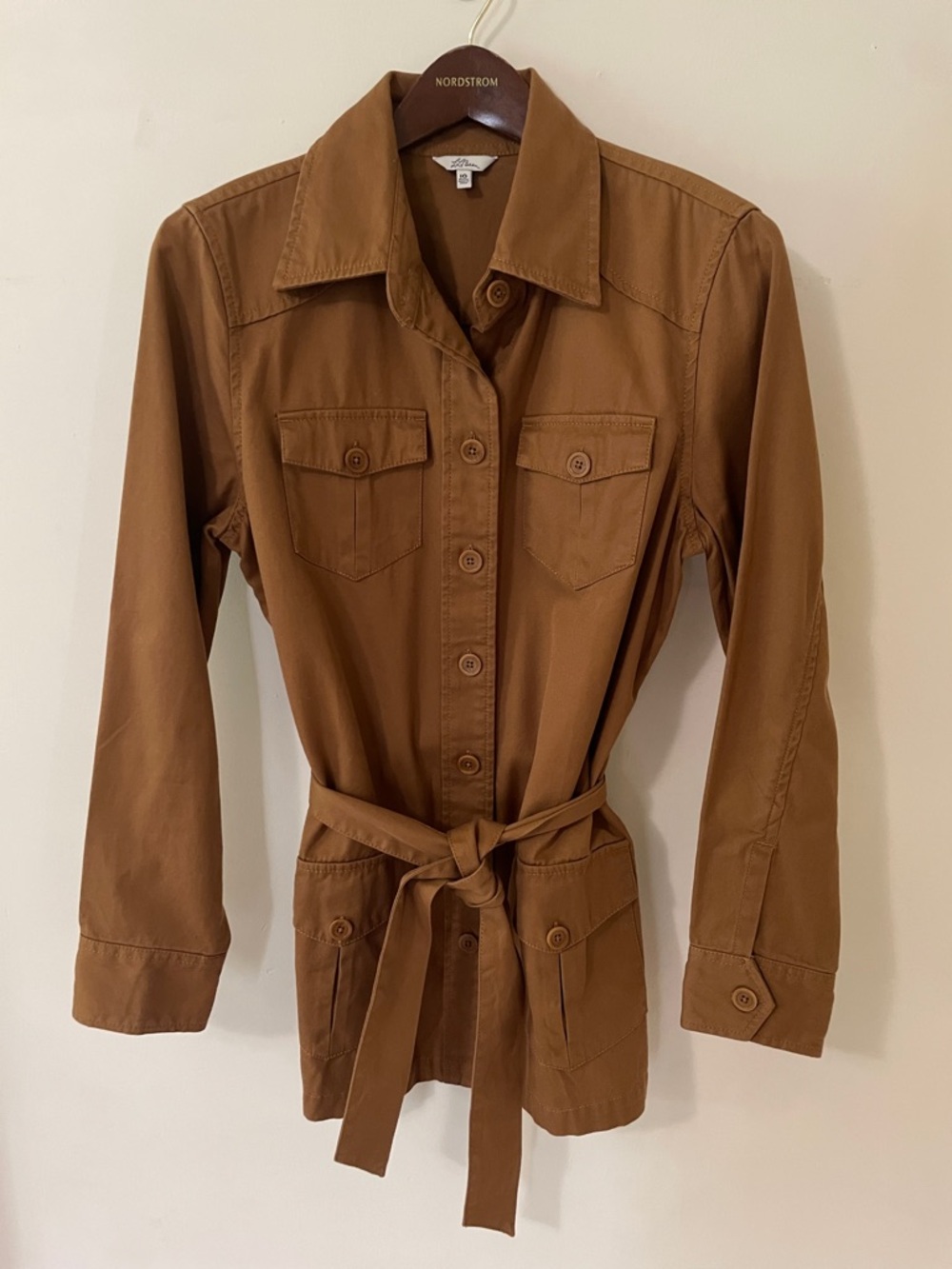 Amber Brown Utility Shirt-Jacket with Self Tie Belt and Chore Pockets